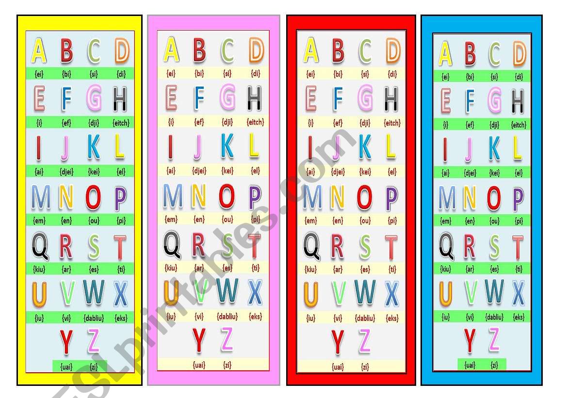 Bookmarks with The Alphabet and Pronunciation