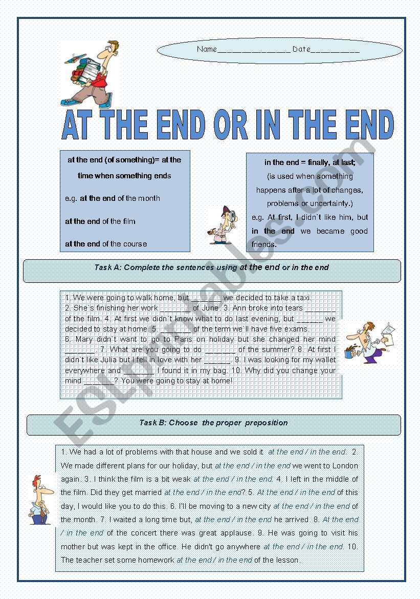 At the end or in the end worksheet
