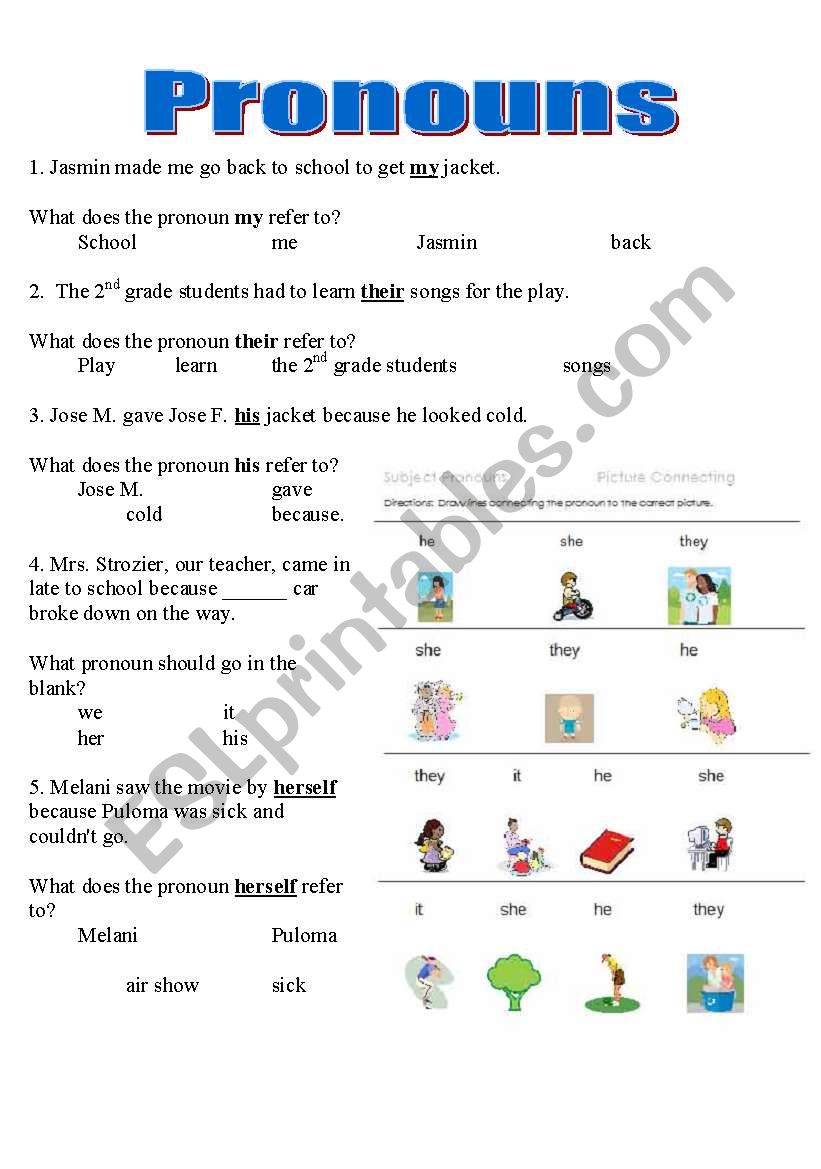 Pronouns practice worksheet