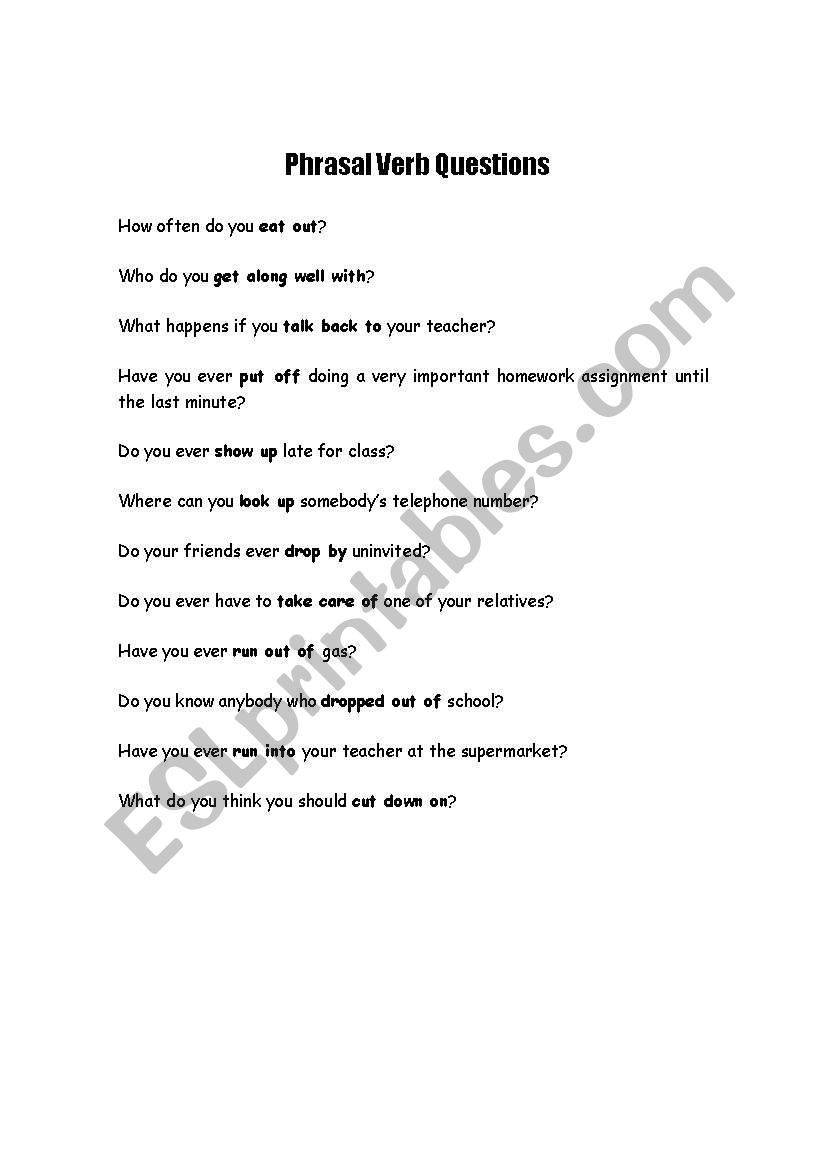 Phrasal Verbs Questions worksheet