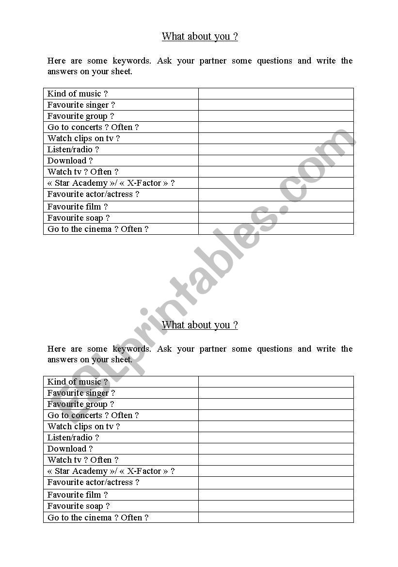 celebrity: What about you? worksheet