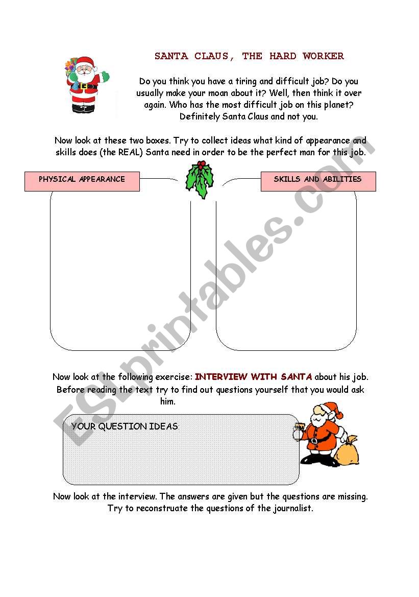 Santas job worksheet