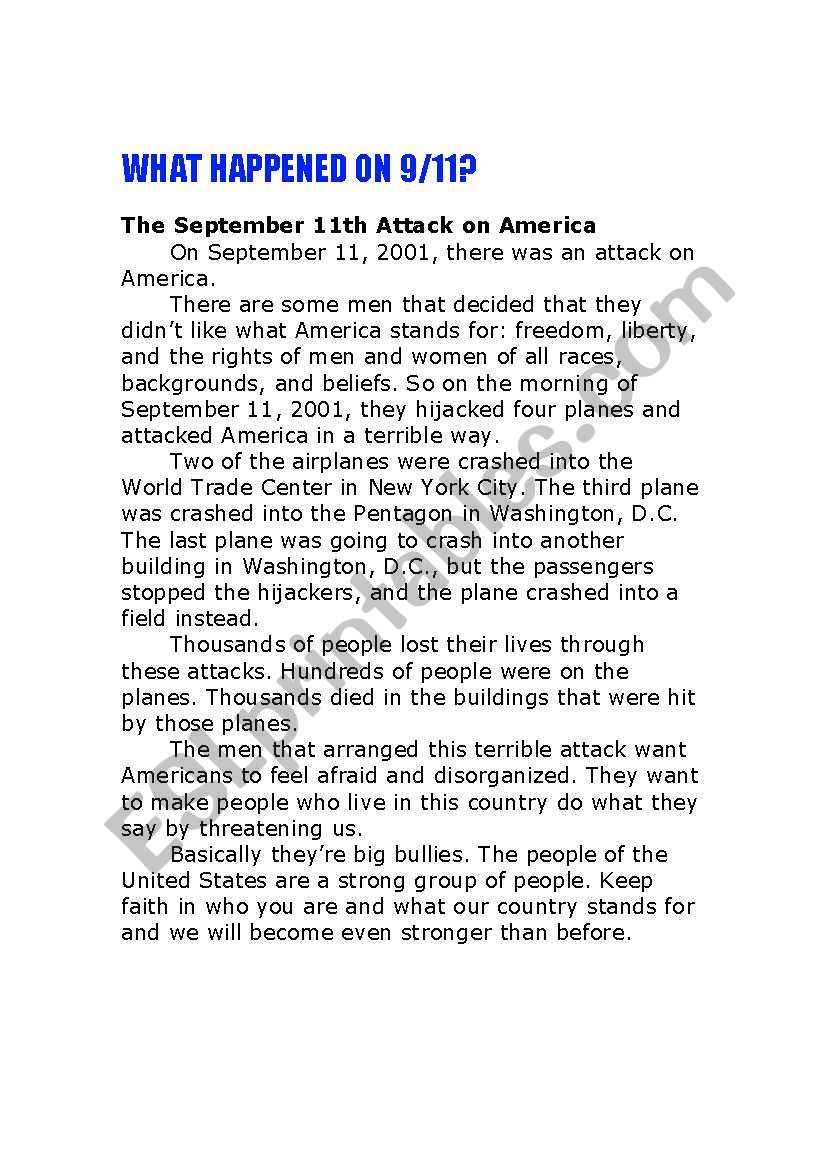 What happened on 9/11? worksheet