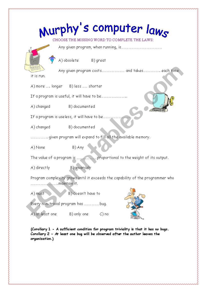 Murphys computer laws  worksheet