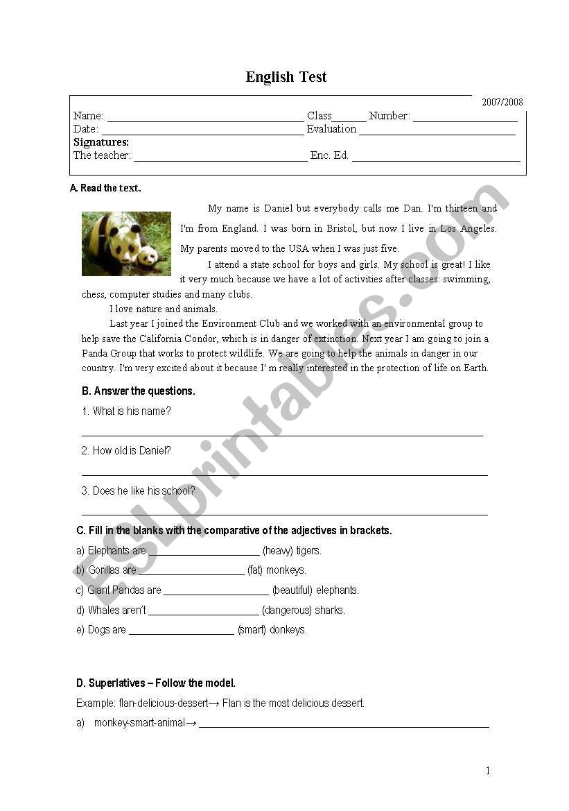 test worksheet