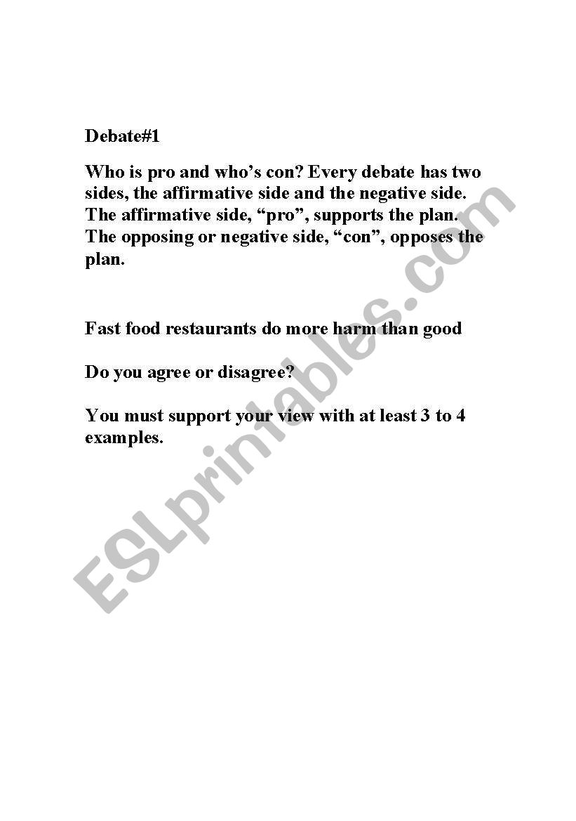 Debate Topics worksheet