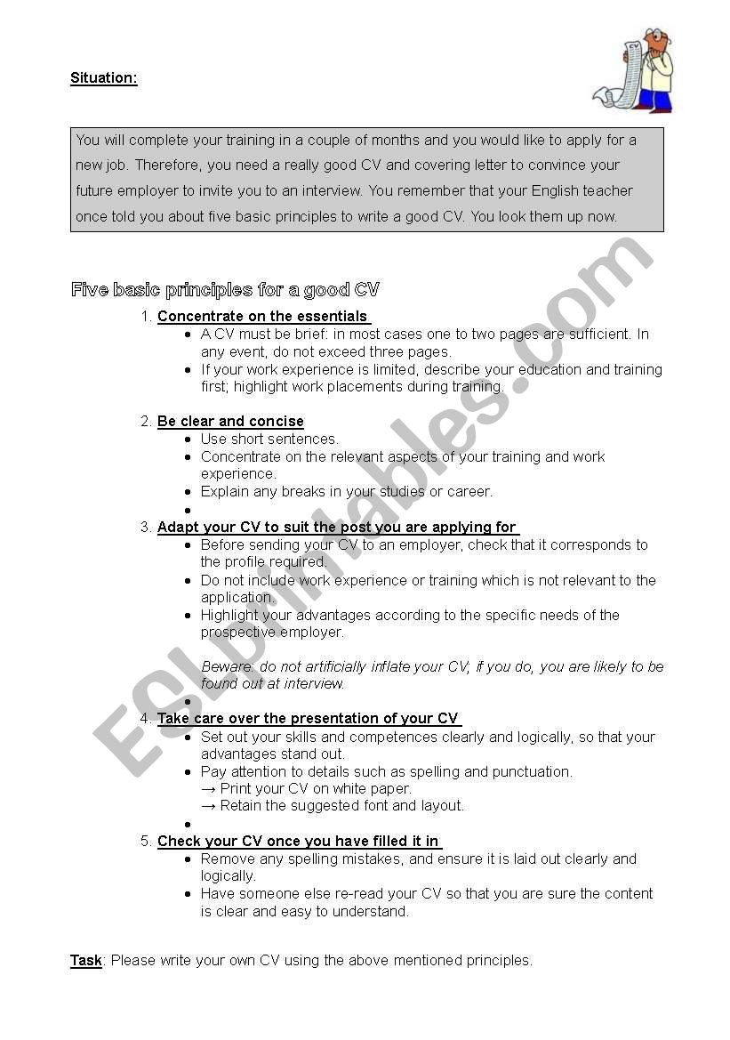 How to write a CV worksheet