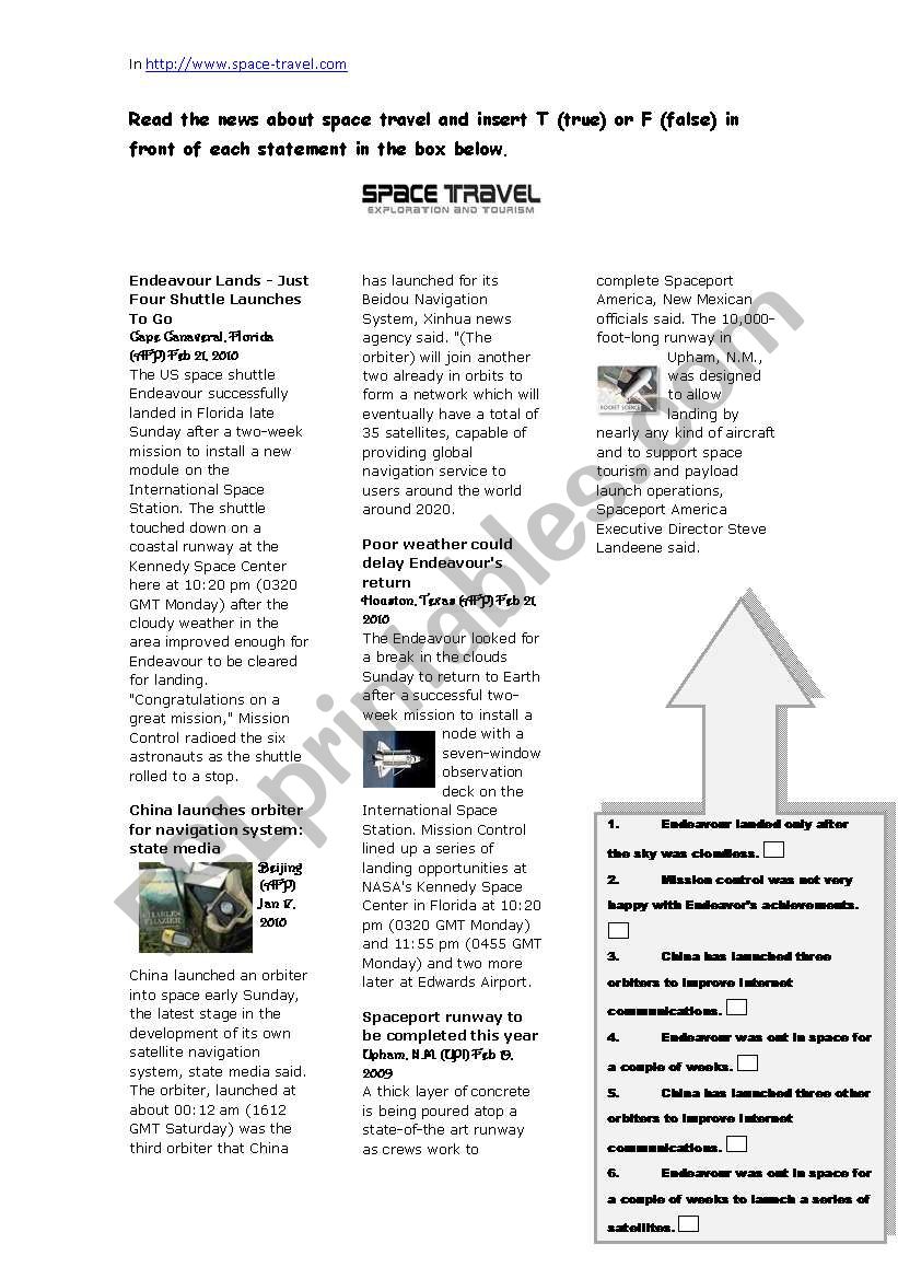 Space Travel worksheet