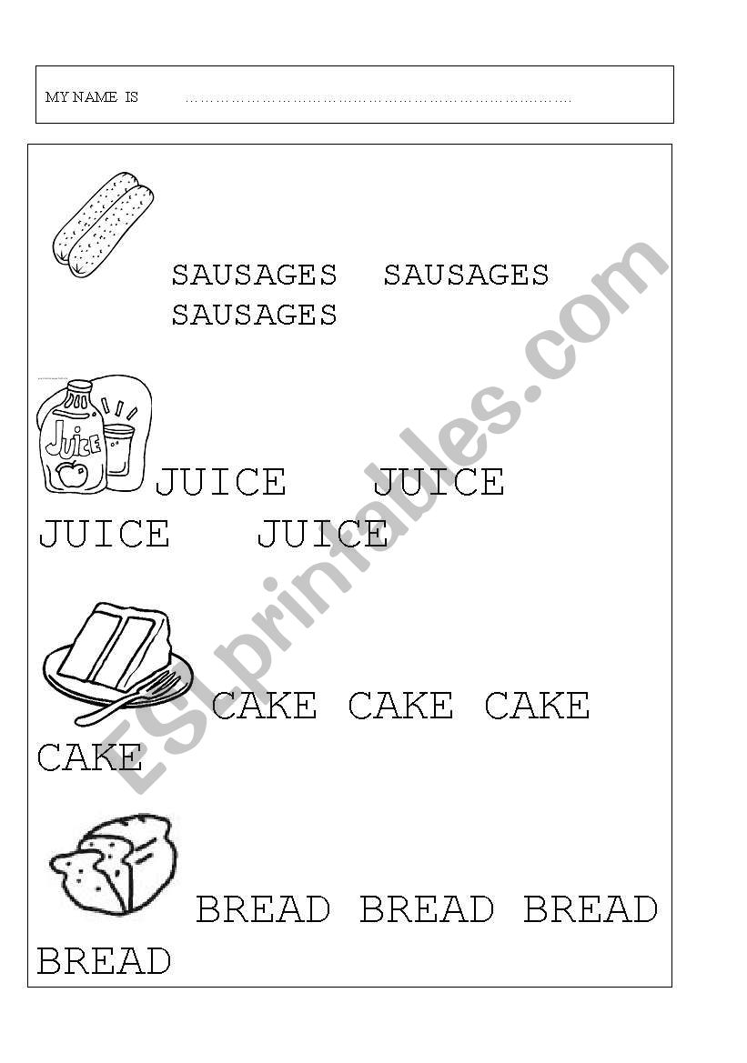 i like food worksheet