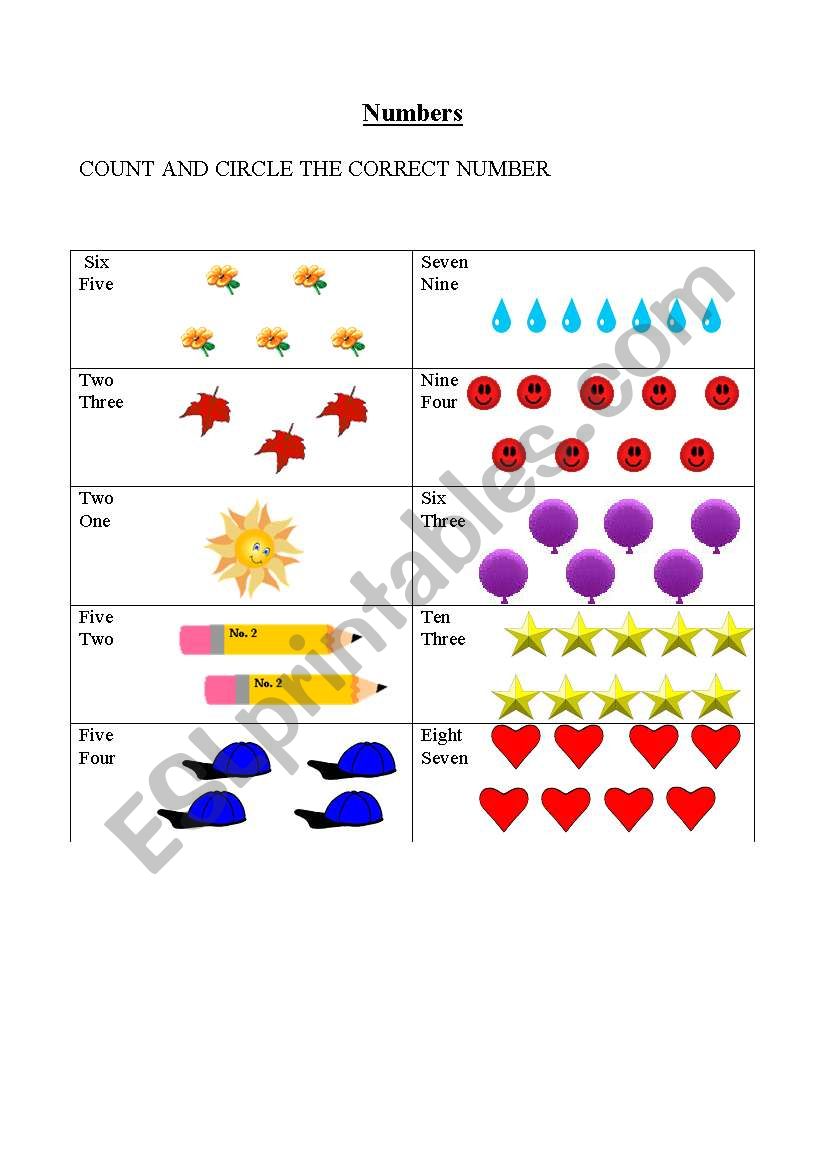 numbers worksheet