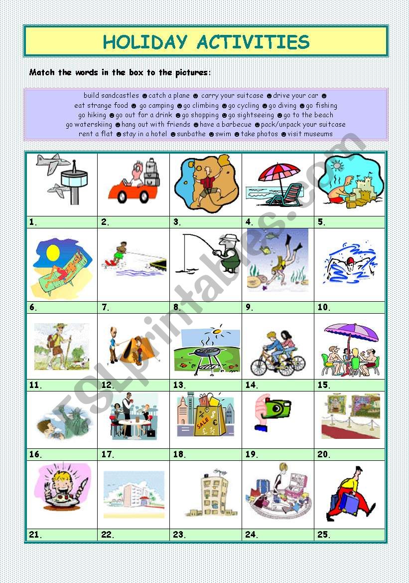 Holiday activities worksheet