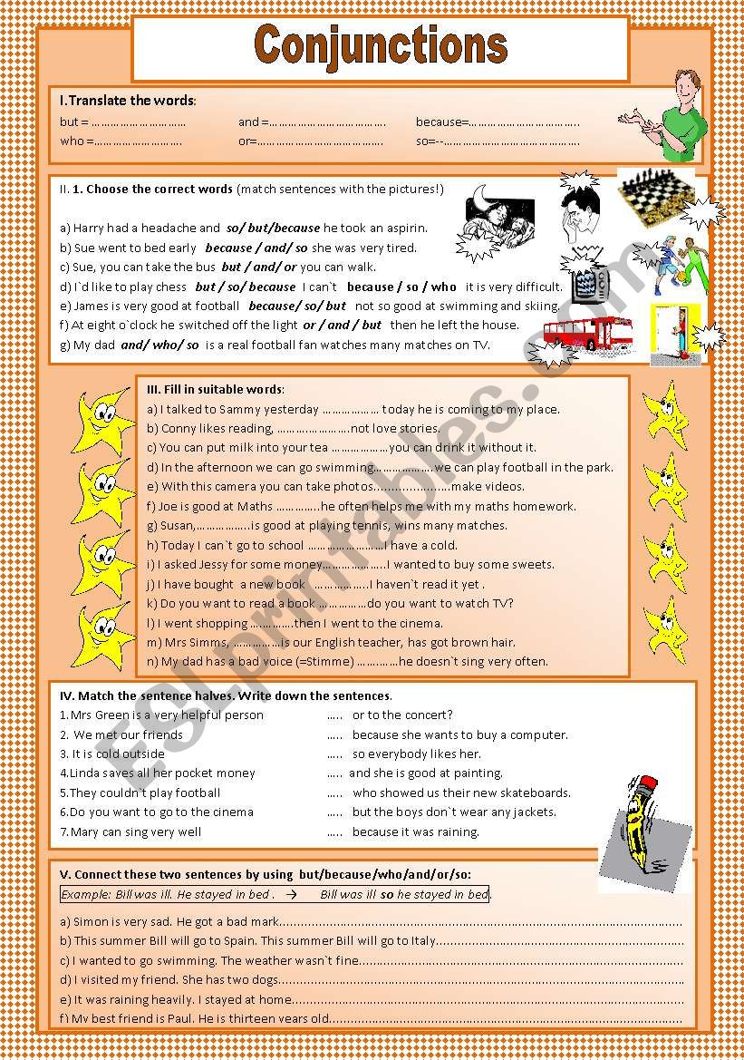 Conjunctions (and - so - but - because - or - who)