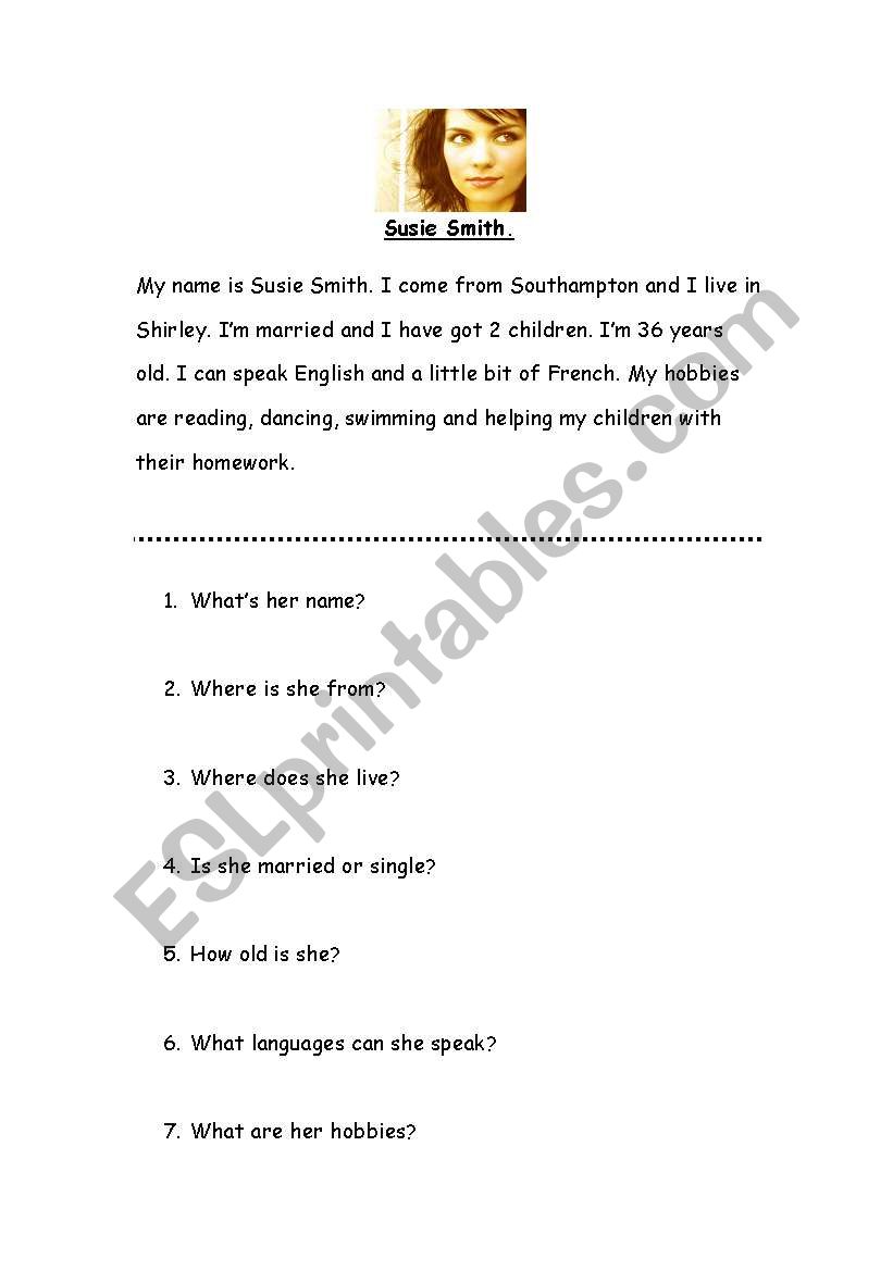 Simple reading comprehension worksheet