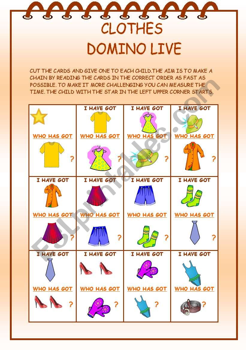 CLOTHES DOMINO LIVE worksheet