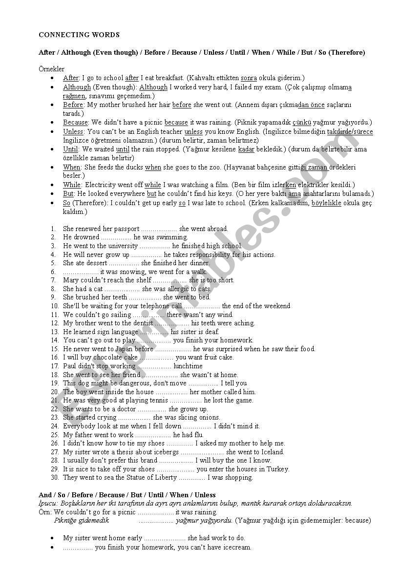 connecting words worksheet