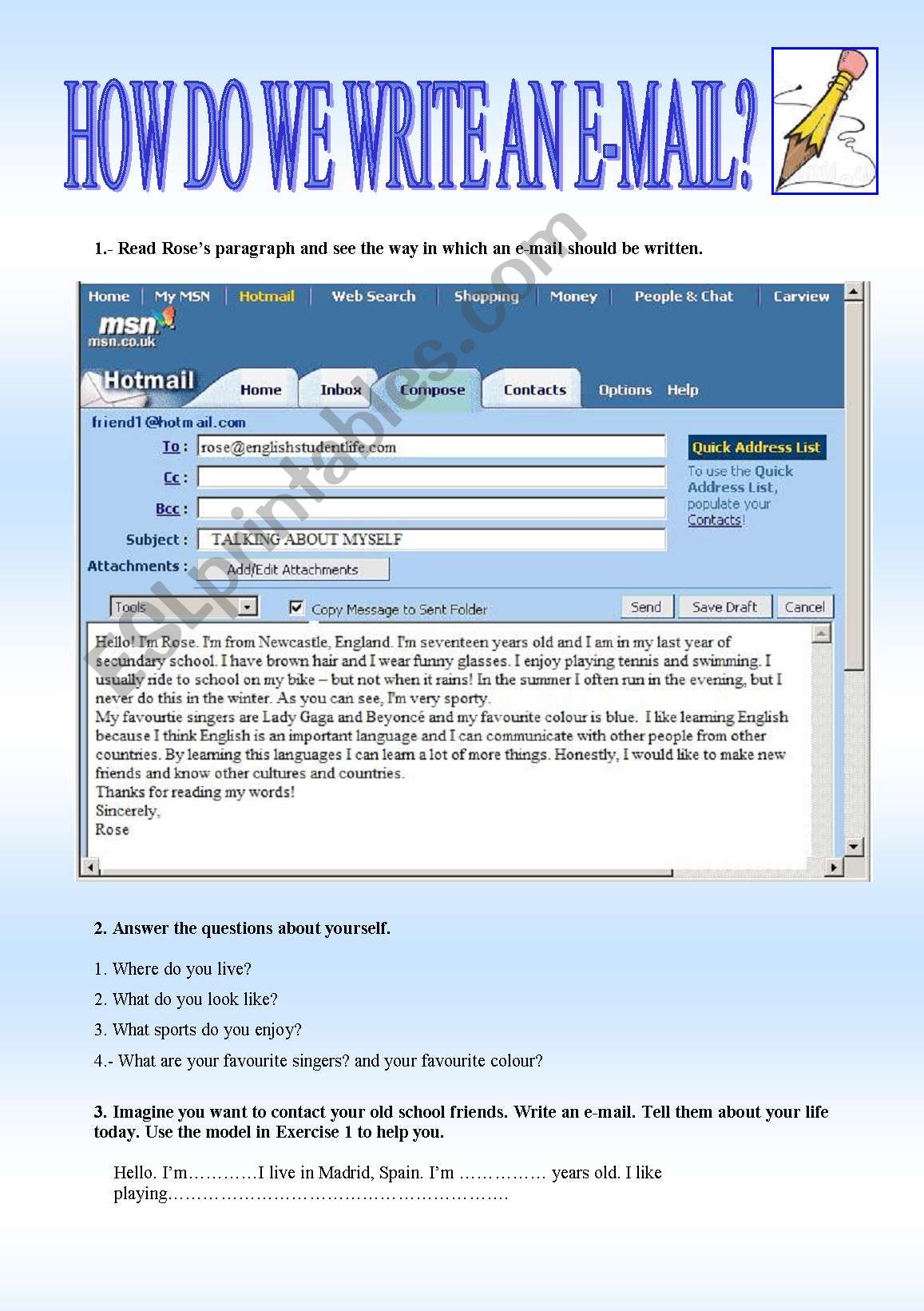 how do we write an e-mail? worksheet