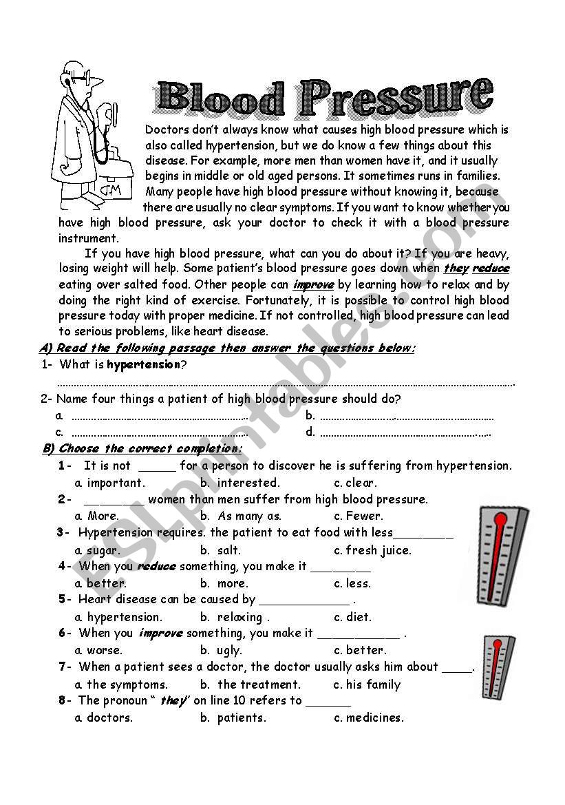 blood pressure worksheet