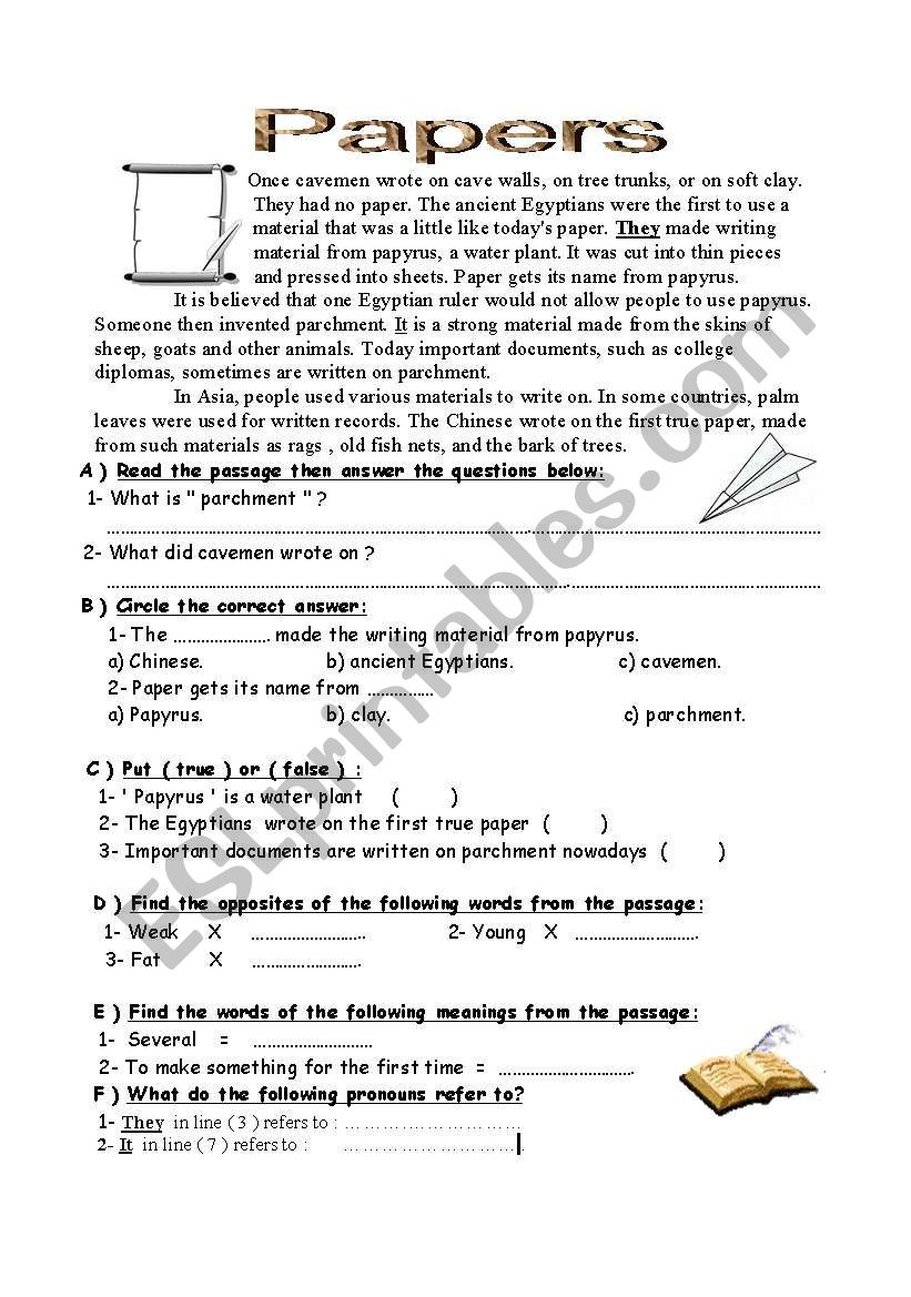 papers worksheet