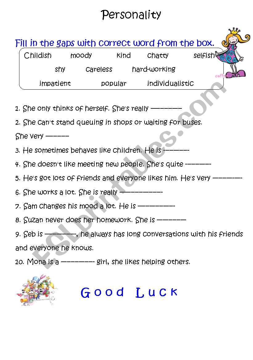 personality worksheet