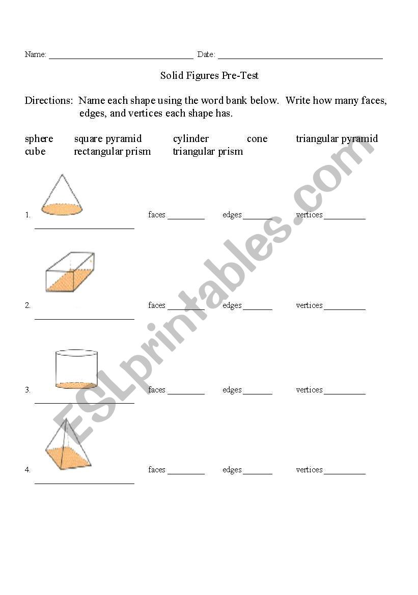 Solid Figures Pre/Post Test worksheet