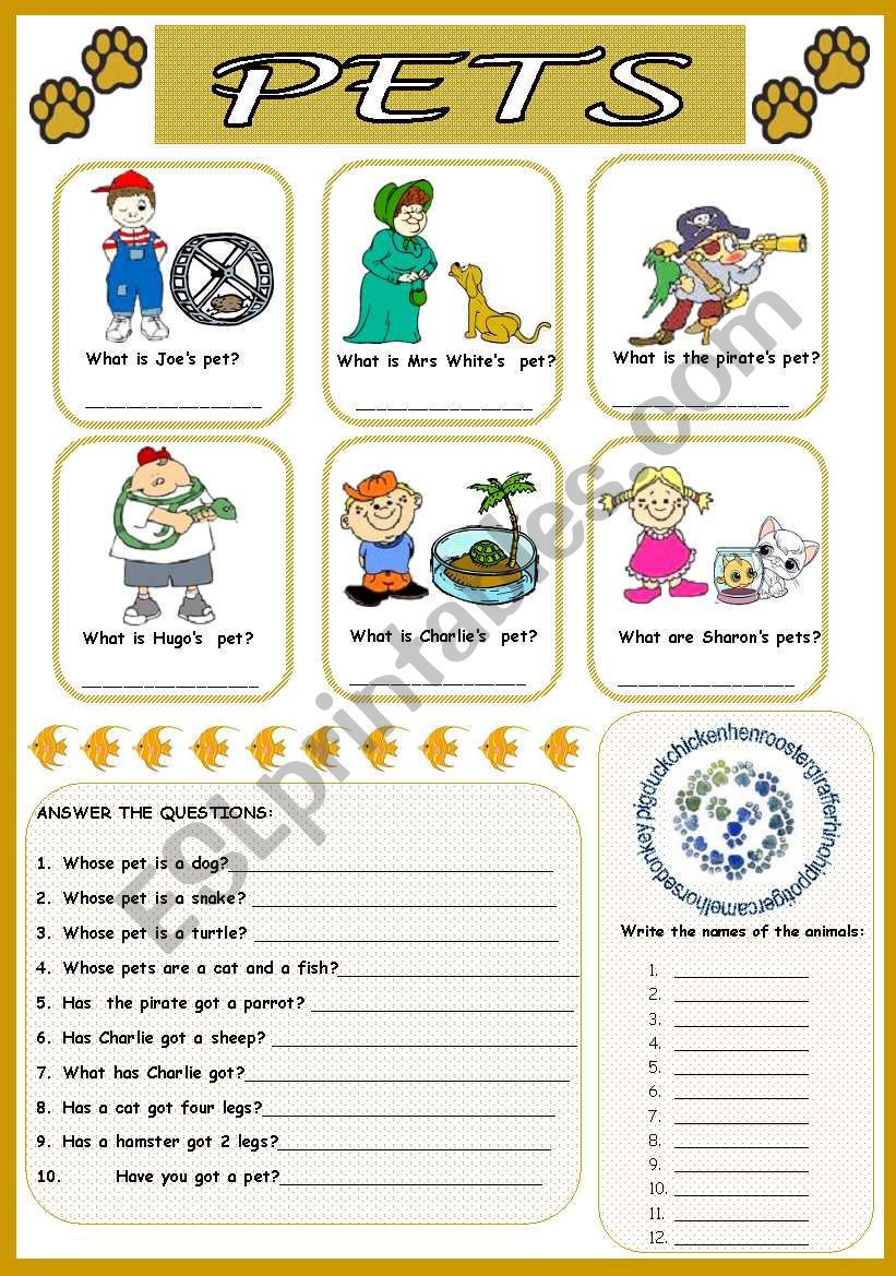 pets worksheet