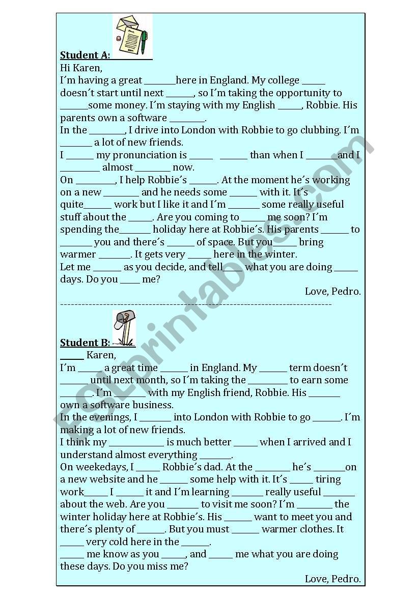 Dictation in pairs, a letter worksheet