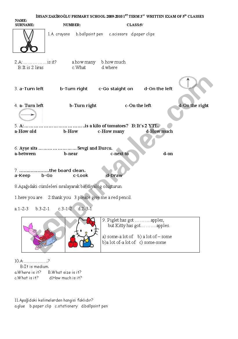 fifth grade test worksheet