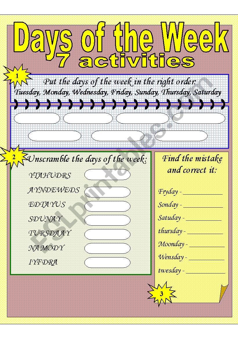 Days of the Week - 7 DIFFERENT ACTIVITIES