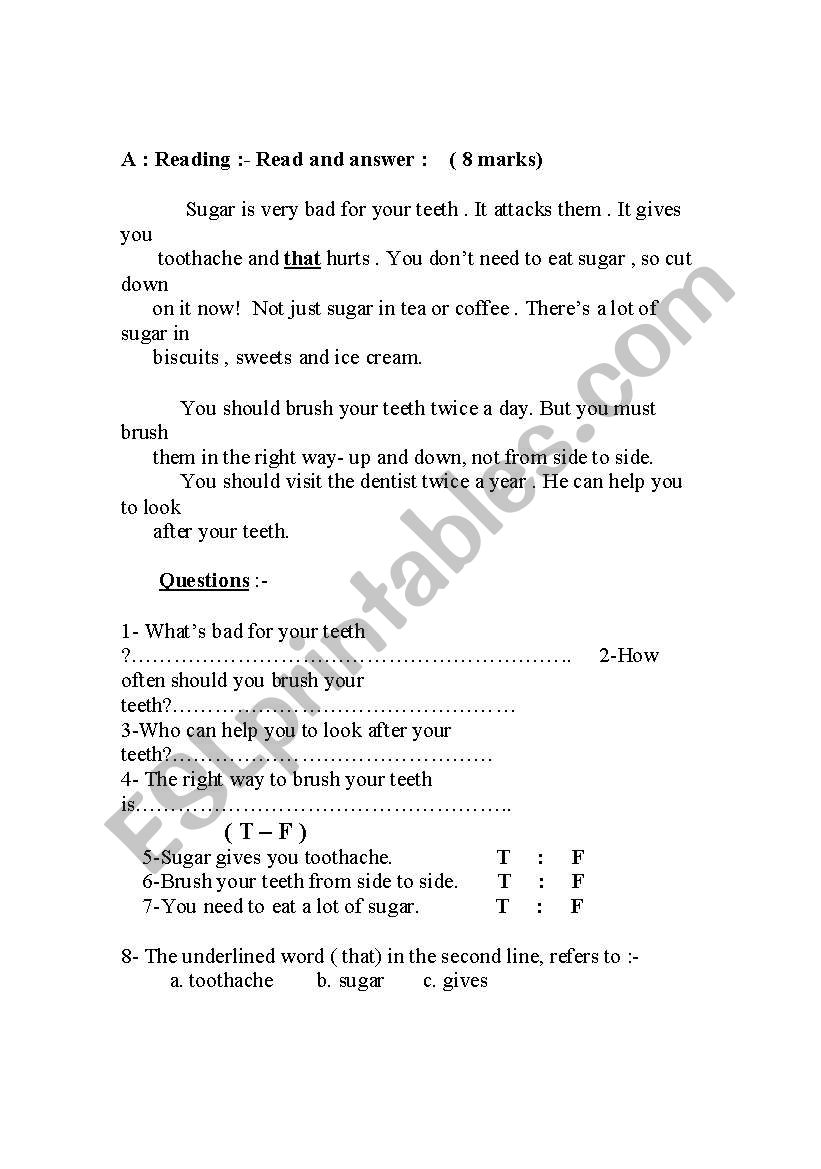 reading worksheet