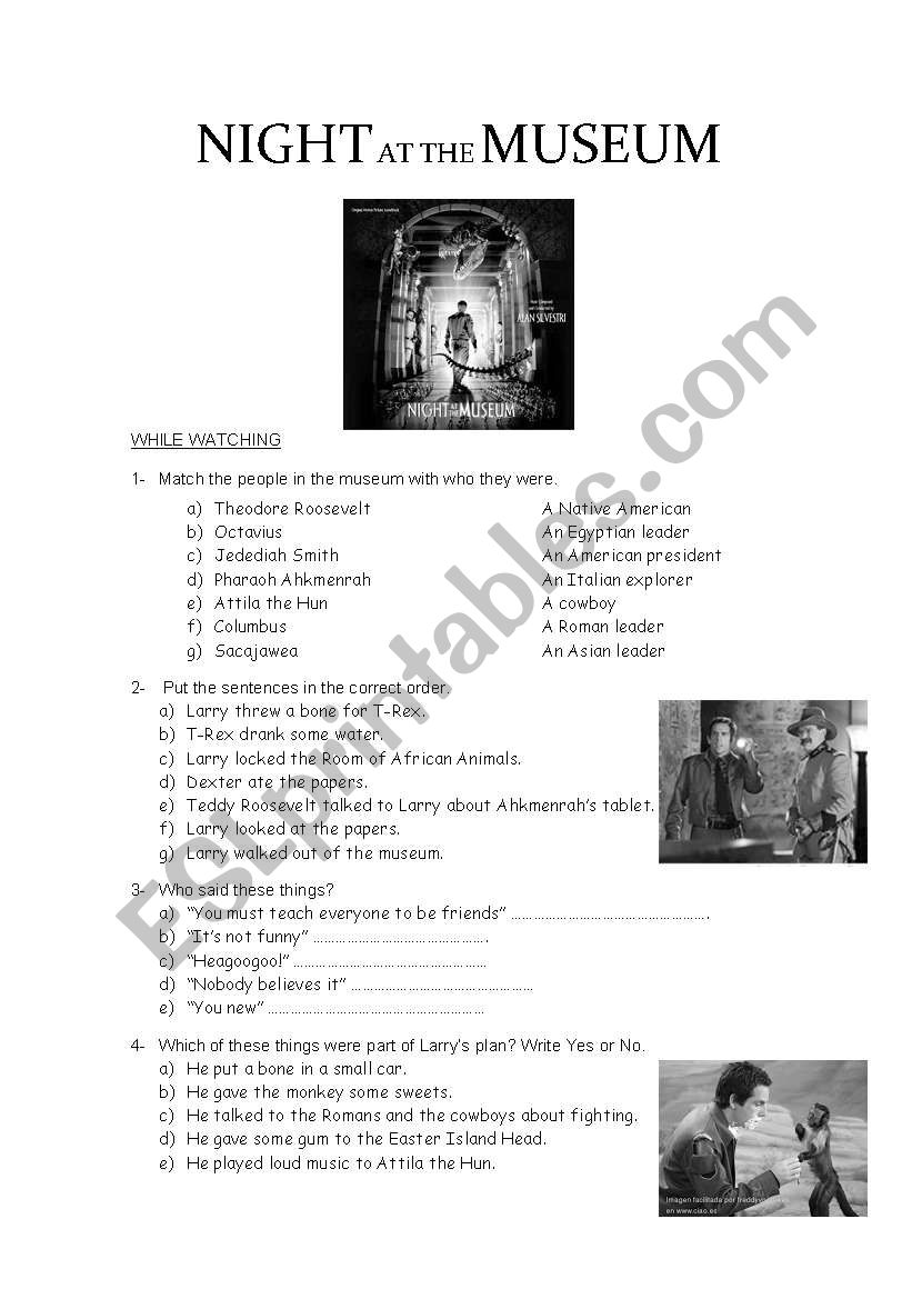 Movie: Night At The Museum worksheet