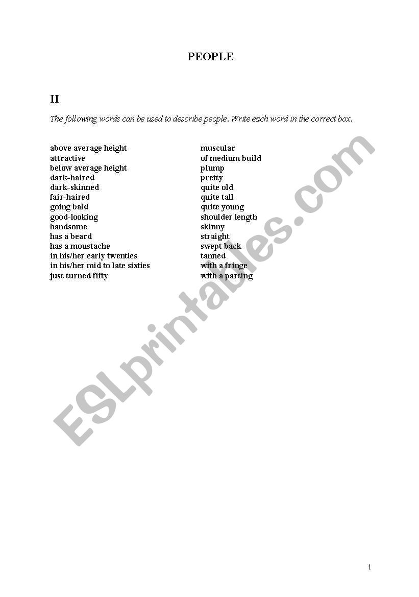 people vocab worksheet