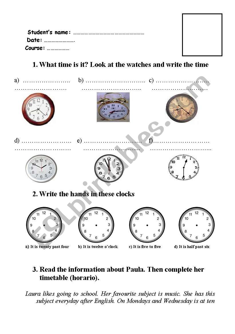 ELEMENTARY TEST: times, subjects, to be, informal letter
