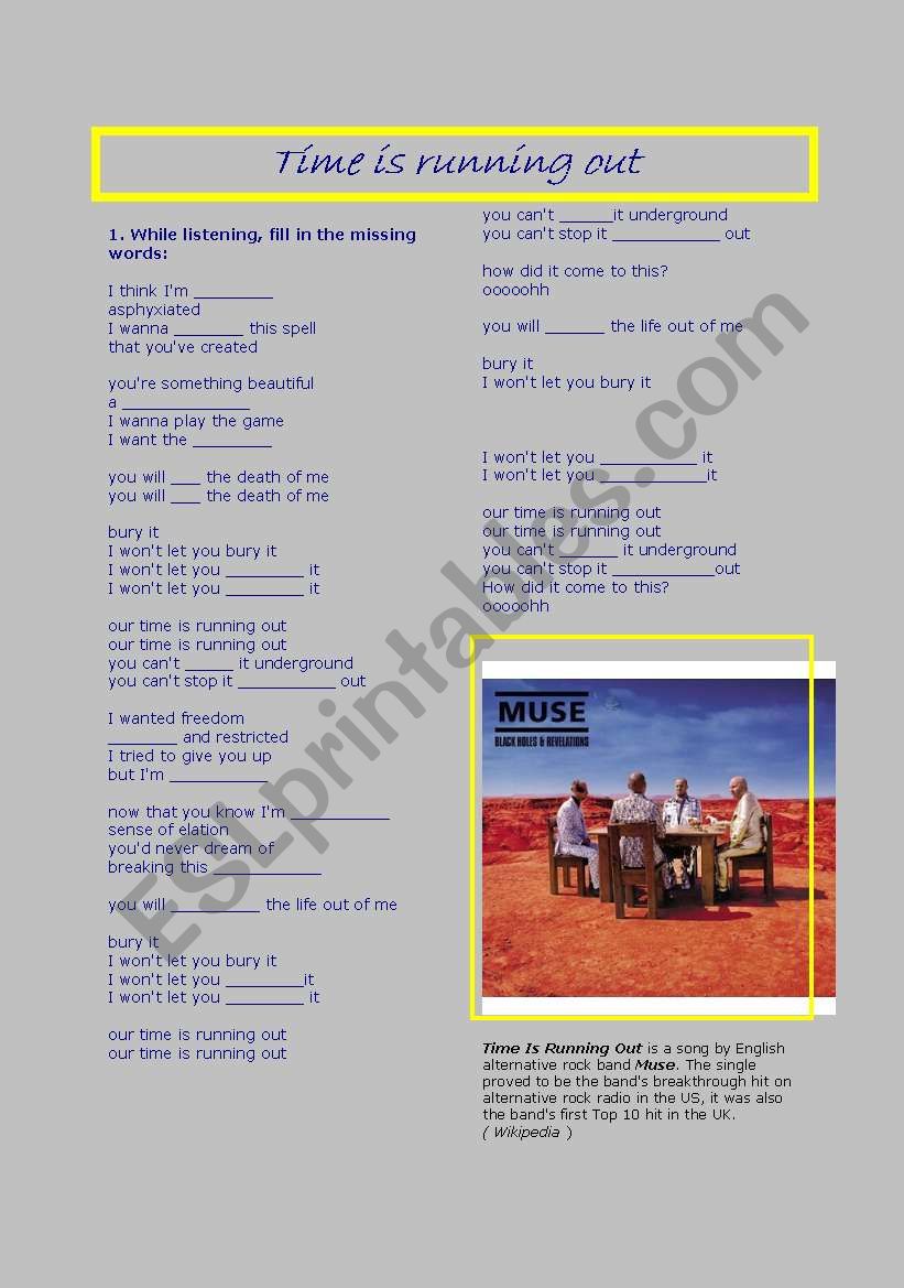 Muse - Time is Running Out worksheet