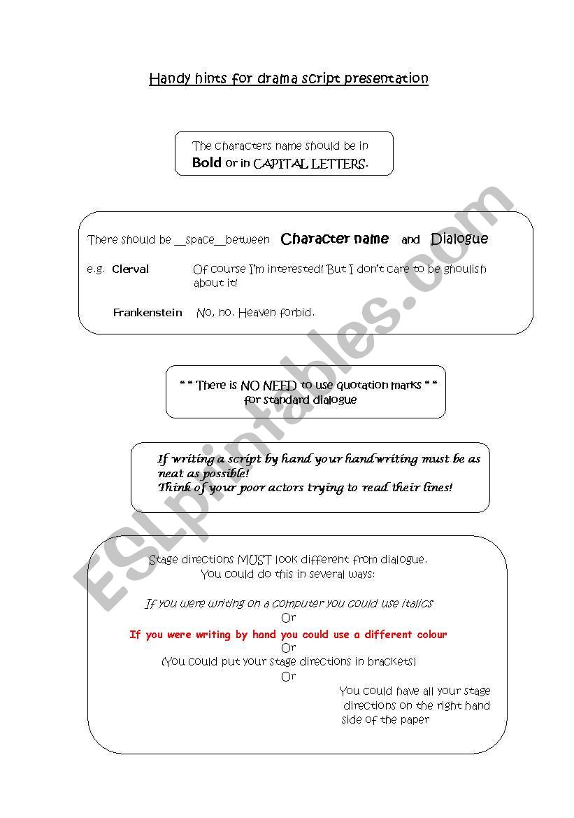 Handy Hints for Writing Drama Scripts