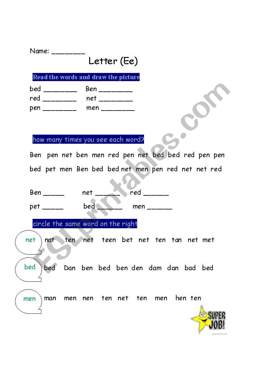 letter E worksheet worksheet