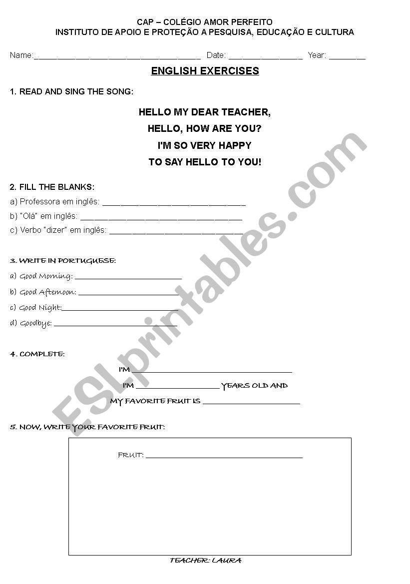 greetings worksheet