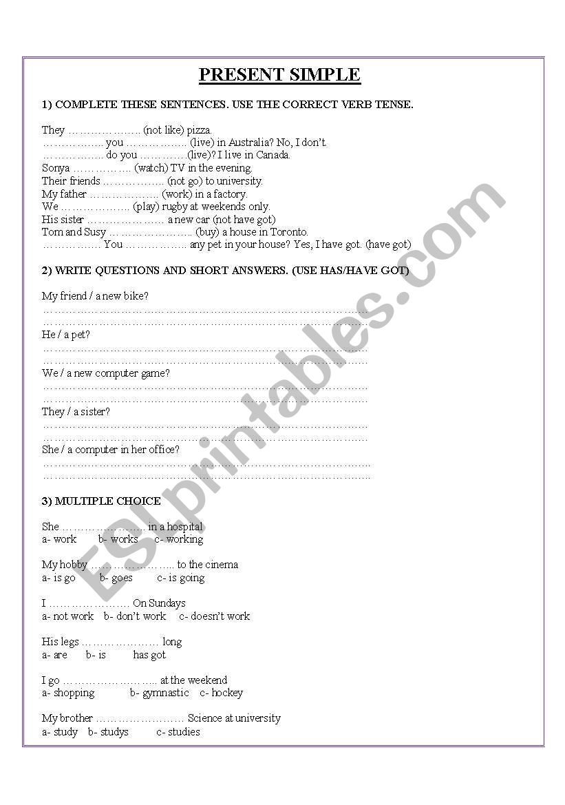 PRESENT SIMPLE worksheet