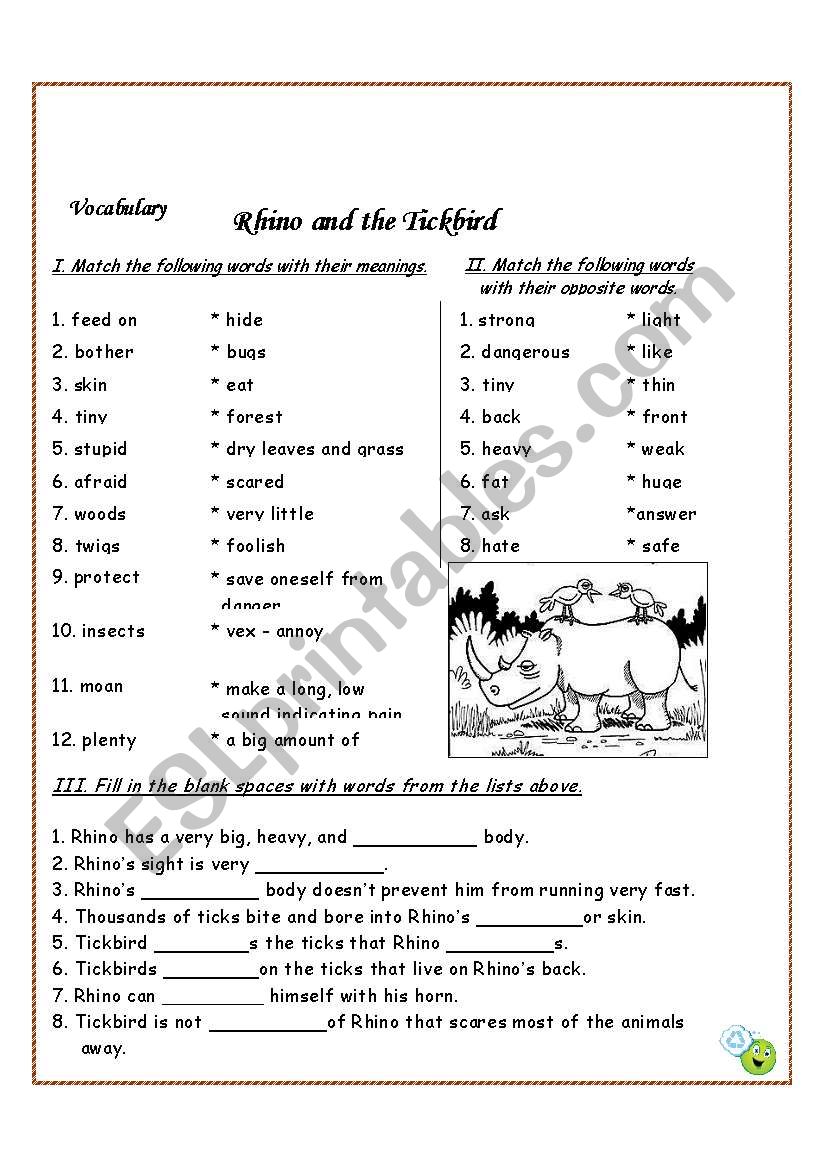 Rhino and the Tickbird worksheet