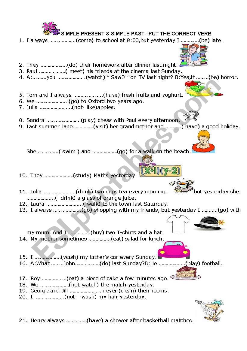 Simple past & simple present  worksheet