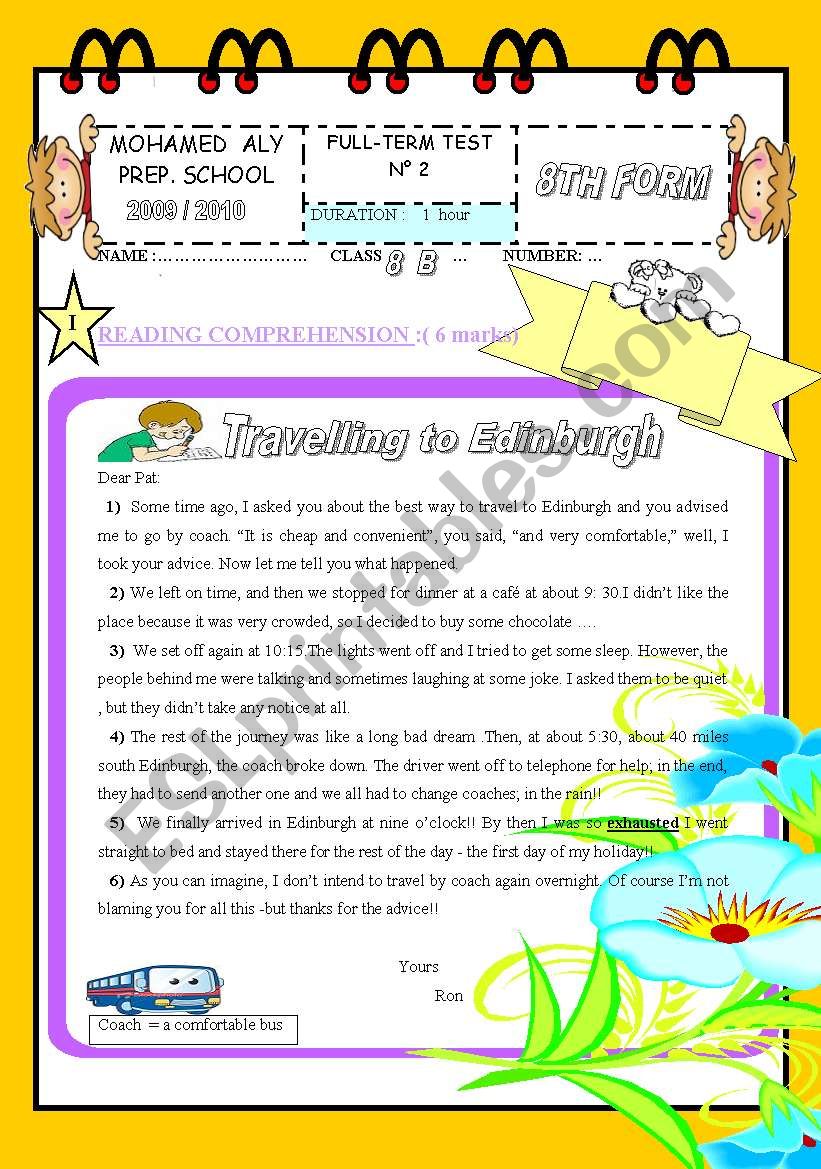 FULL TERM TEST NÂ° 2 FOR 8TH BASIC EDUCATION( part 1)