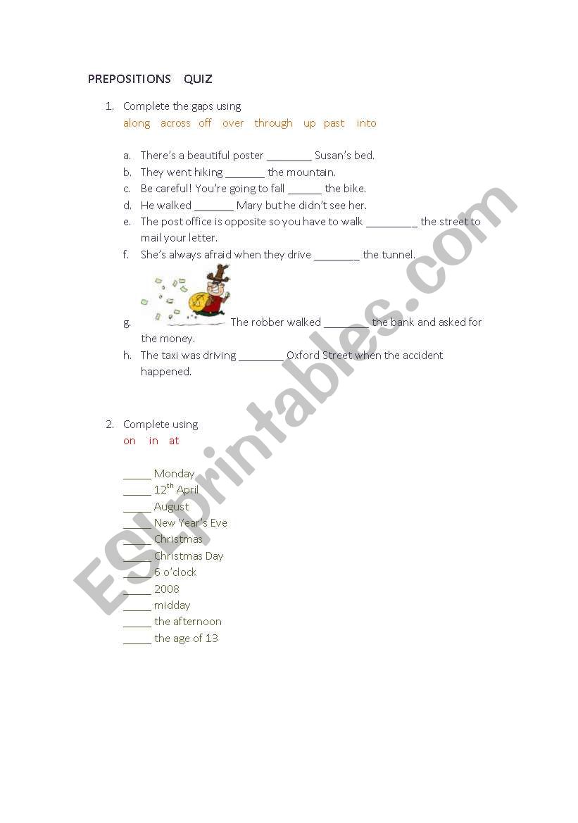 Prepositions quiz worksheet