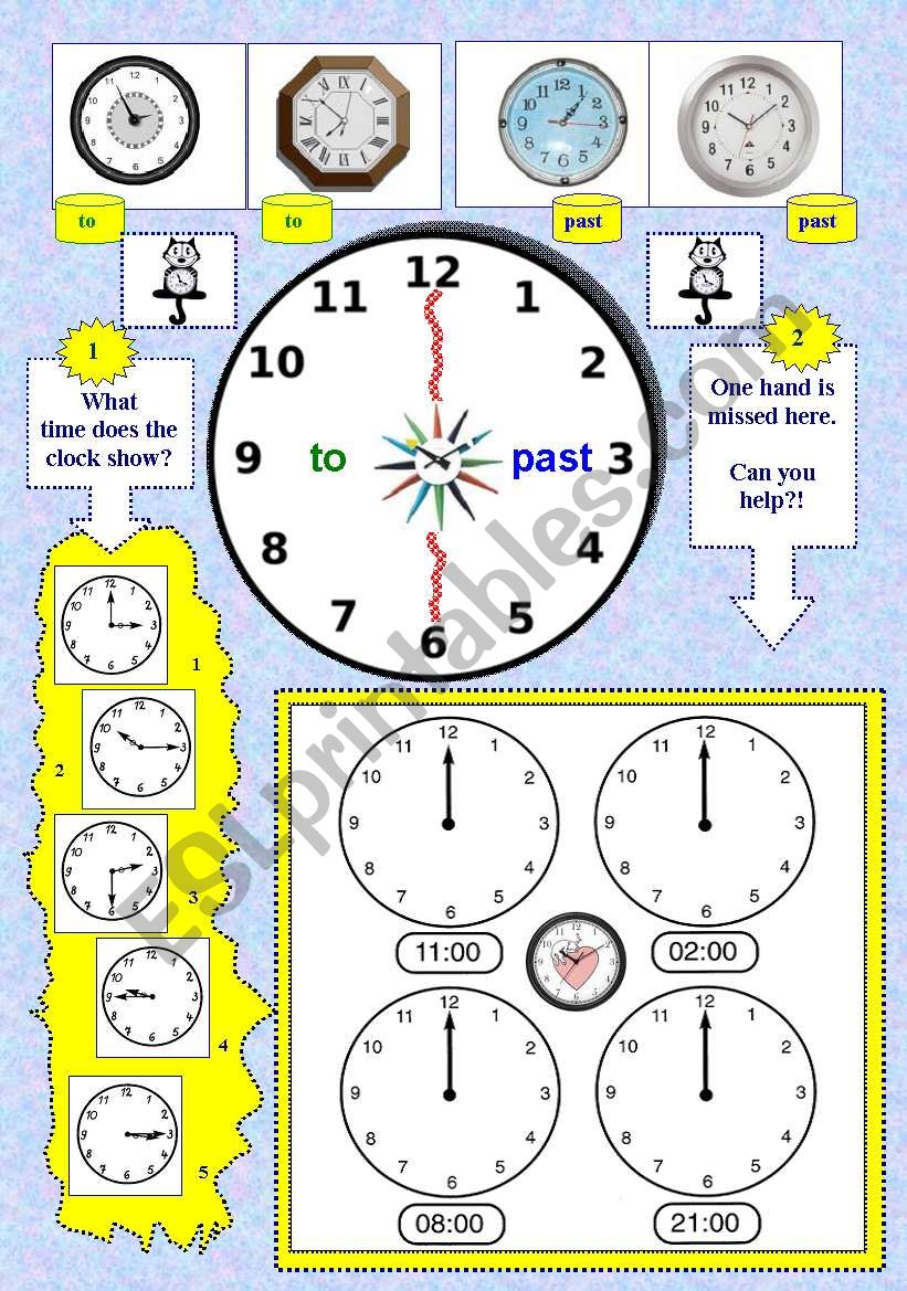 TELLING THE TIME EXERCISES.  Check, complete, write, read + POEM. 2 pages.