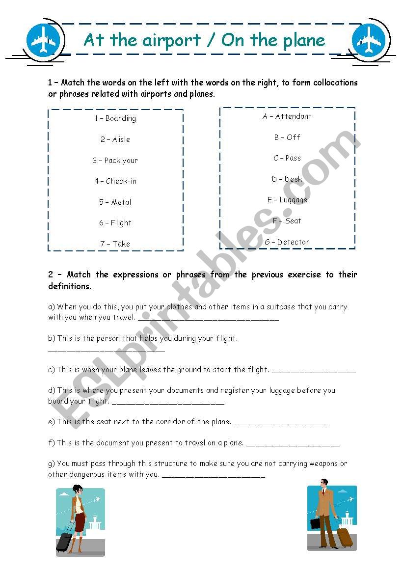 At the airport / On the plane worksheet
