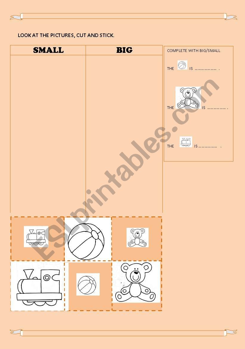 BIG SMALL WITH TOYS worksheet
