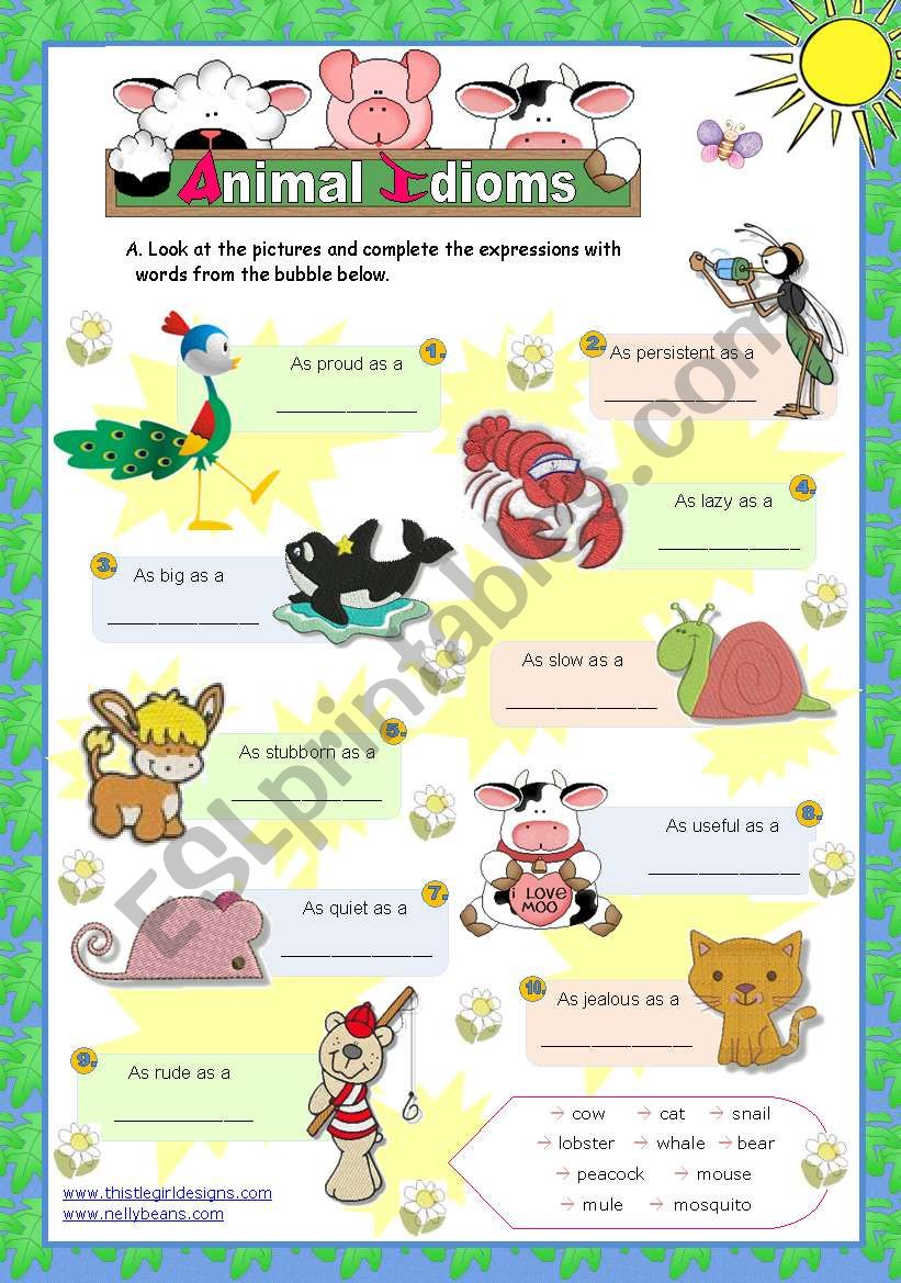 Animal idioms used everyday  - for elementary/ lower intermediate students