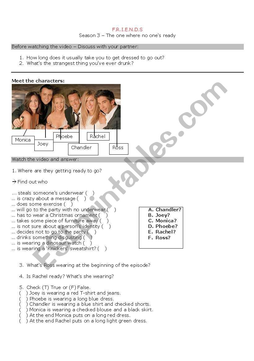 Friends - tow no ones ready worksheet