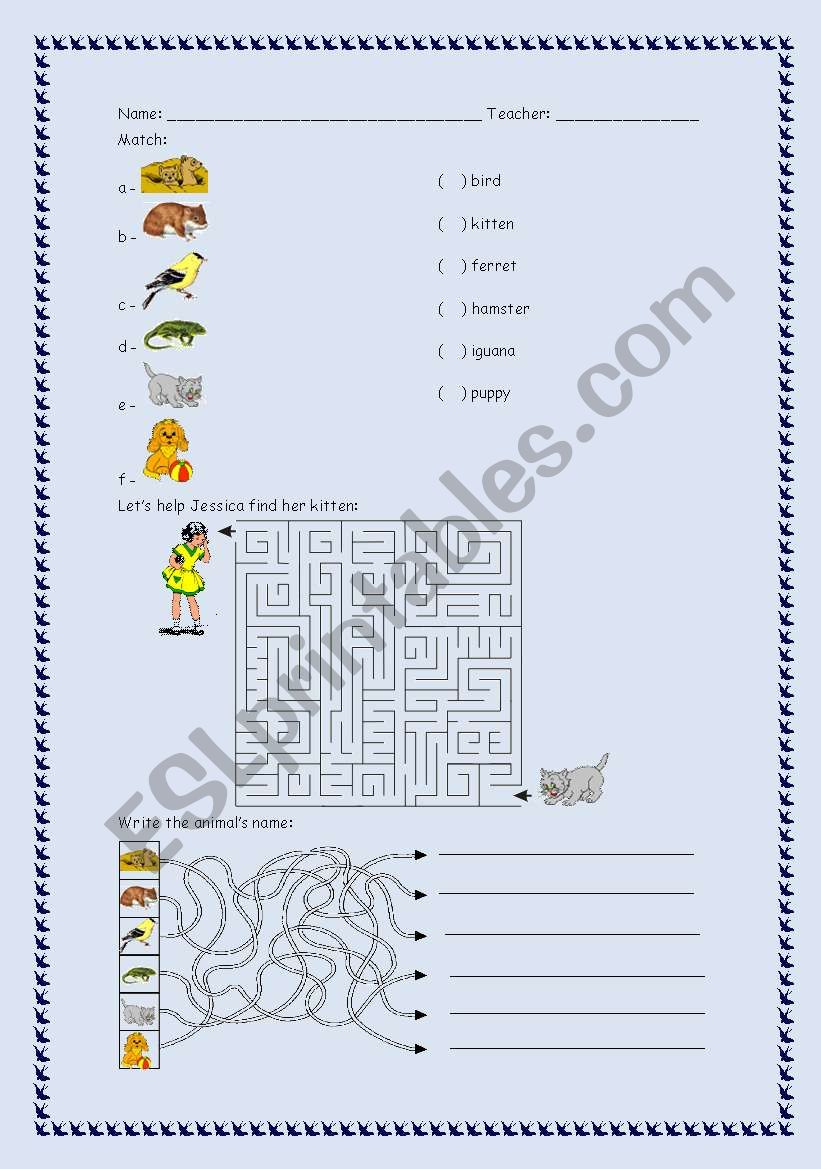 Pets worksheet