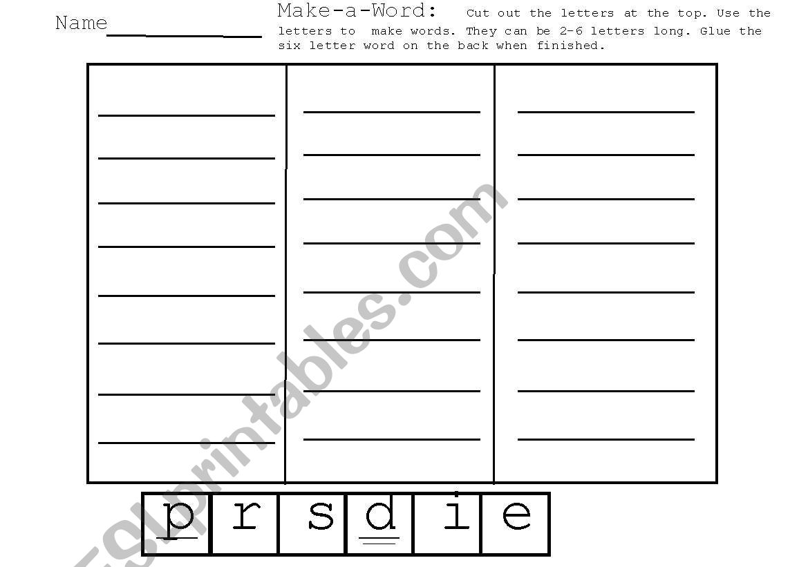 Make-a-Word: SPIDER worksheet