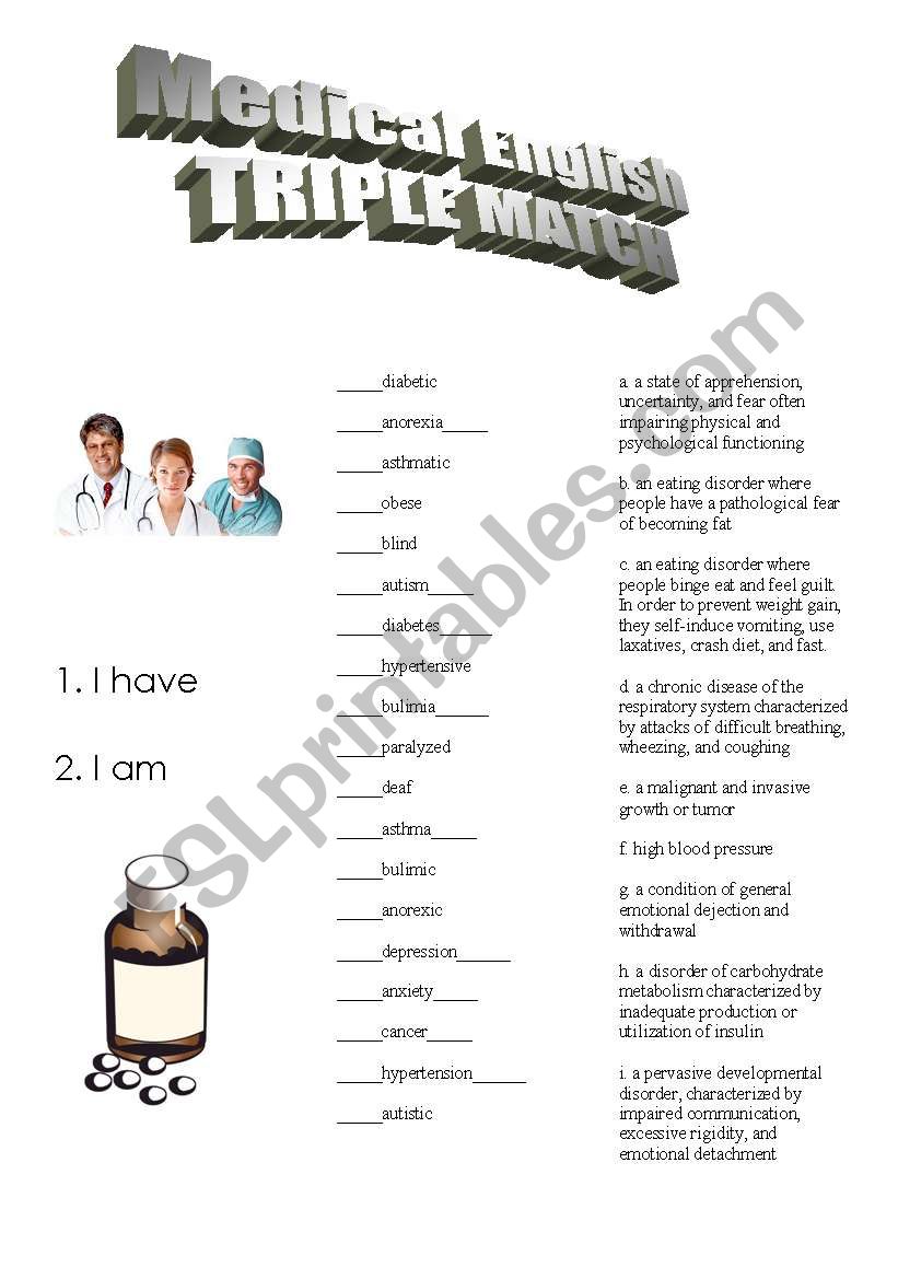 Medical English Triple Match worksheet