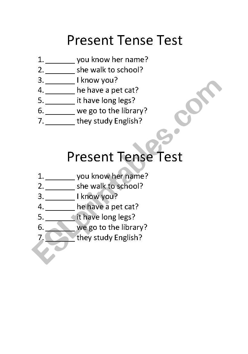 Present Tense Preliminary Test